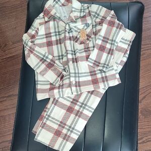 Children's Plaid Pajama Set in Cream and Red by